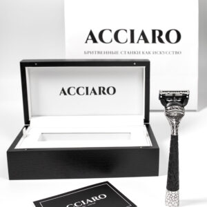 Эксклюзивный бритвенный станок ACCIARO, модель KINTSUGI, в подарочной шкатулке из дуба