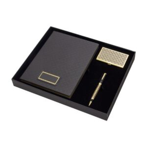Подарочный набор "Орнаментальный " визитница цвет черный, восточный орнамент, ручка - роллер цвет черный, восточный орнамент, записная книжка, кож зам, цвет черный, золотой обрез. Подарочная упаковка. 330х265х40 мм