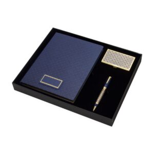 Подарочный набор "Орнаментальный " Визитница цвет голубой, восточный орнамент, ручка - роллер цвет голубой, восточный орнамент, записная книжка, кож зам, цвет синий, золотой обрез. Подарочная упаковка. 330х265х40 мм