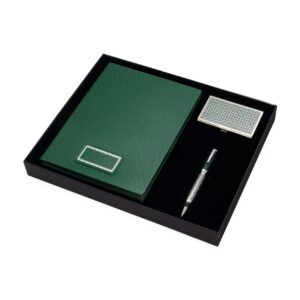 Подарочный набор "Орнаментальный " Визитница цвет зеленый, восточный орнамент ,ручка - роллер цвет зеленый, восточный орнамент, записная книжка кож зам, цвет зеленый, золотой обрез. Подарочная упаковка. 330х265х40 мм