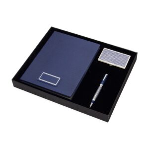 Подарочный набор "Орнаментальный " Визитница цвет черный, восточный орнамент, ручка - роллер цвет синий, восточный орнамент, записная книжка, кож зам, цвет голубой, серебряный обрез. Подарочная упаковка. 330х265х40 мм