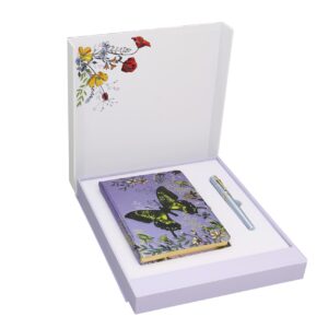 Подарочный набор из коллекции "Бабочки" в комплекте записная книжка, ручка роллер (гелевая цвет синий), подарочная упаковка, цвет зеленый.