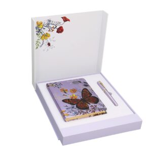 Подарочный набор из коллекции "Бабочки" в комплекте записная книжка, ручка роллер (гелевая цвет синий), подарочная упаковка, цвет оранжевый.