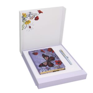 Подарочный набор из коллекции "Бабочки" в комплекте записная книжка, ручка роллер (гелевая цвет синий), подарочная упаковка, цвет красный.