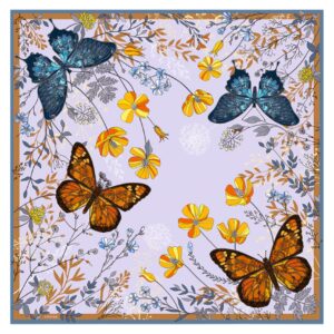 Платок из коллекции "Бабочки" цвет оранжевый, 100% шелк подарочная коробка из картона. Размер 90х90 см.