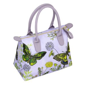 Сумка с изображением бабочек цвет зеленый, материал полиэстер, ручки из PU, размер: 30х16х22см.