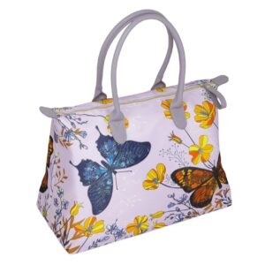 Сумка с изображением бабочек цвет оранжевый, материал полиэстер, ручки из PU, размер: 45х20х30см.