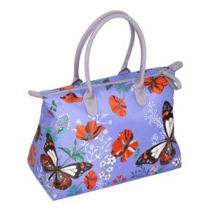 Сумка с изображением бабочек цвет фиолетовый, материал нейлон, ручки из PU, размер: 30х16х22см.