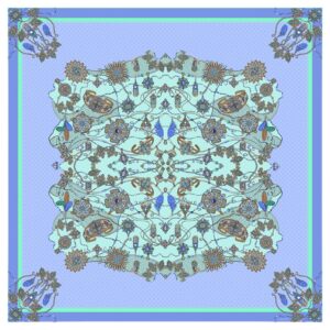 Платок "Украшение", размер 90х90см, цвет голубой, 100% шёлк, подарочная упаковка.