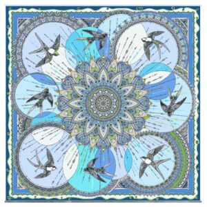 Платок "Ласточка", цвет синий. Размер: 90х90 см. Материал: 100% шелк