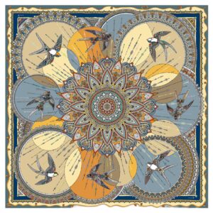 Платок Ласточка, 100% шелк, размер 90х90 см, цвет оранжевый, подарочная упаковка.