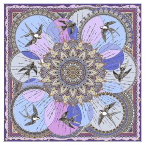 Платок "Ласточка", цвет фиолетовый. Размер: 90х90 см. Материал: 100% шелк