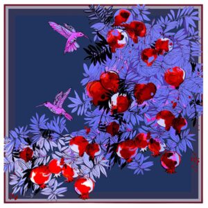 Платок "Гранатовый сад" цвет фиолетовый, размер 900х900мм, материал: 100% шелк.