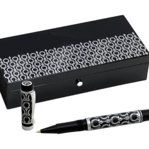 Ручка роллер "Подкова" в подарочной упаковке из дерева (серебристое покрытие черная заливка). 220х100х15 мм.