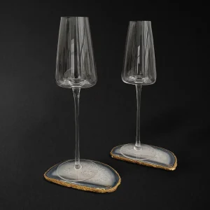 2 бокала для шампанского и 2 среза агата
