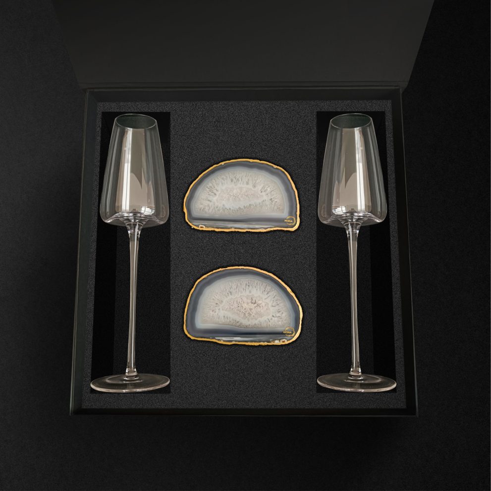 2 бокала для шампанского и 2 среза агата — фото 2