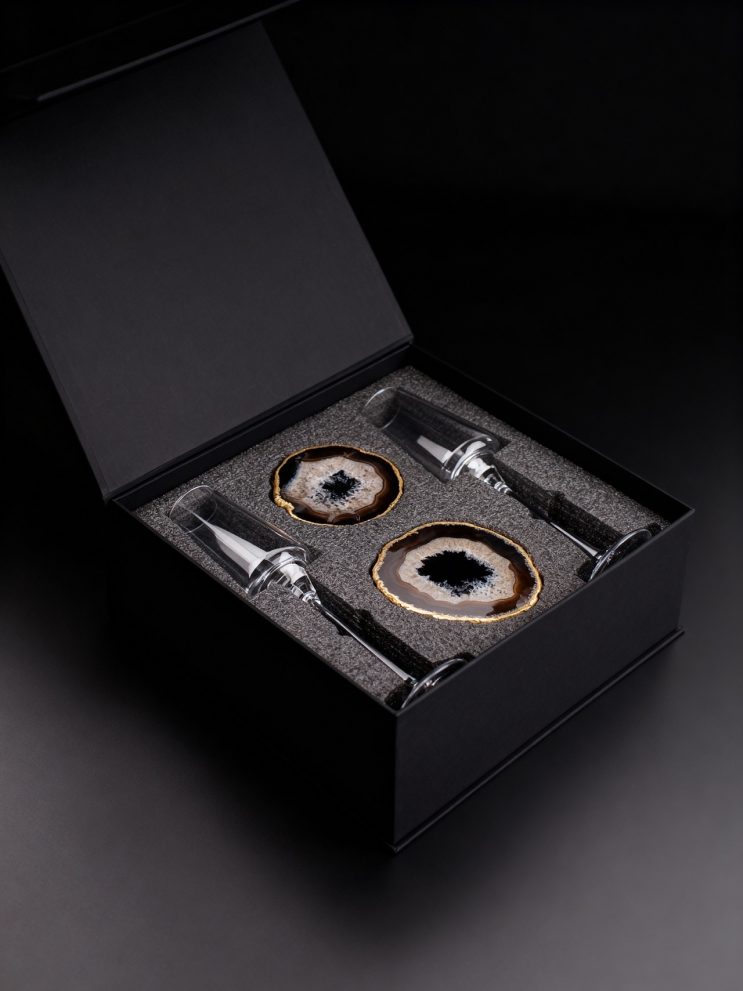 2 бокала для шампанского и 2 среза агата — фото 4