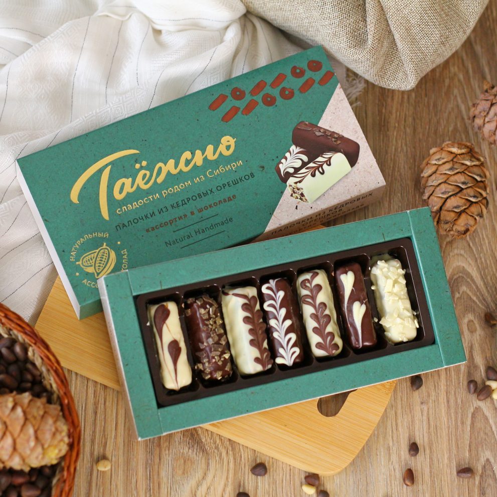 Конфеты «Палочки из кедровых орешков грильяж «Ассорти» в шоколаде» 120 г «Таёжно» — фото 1