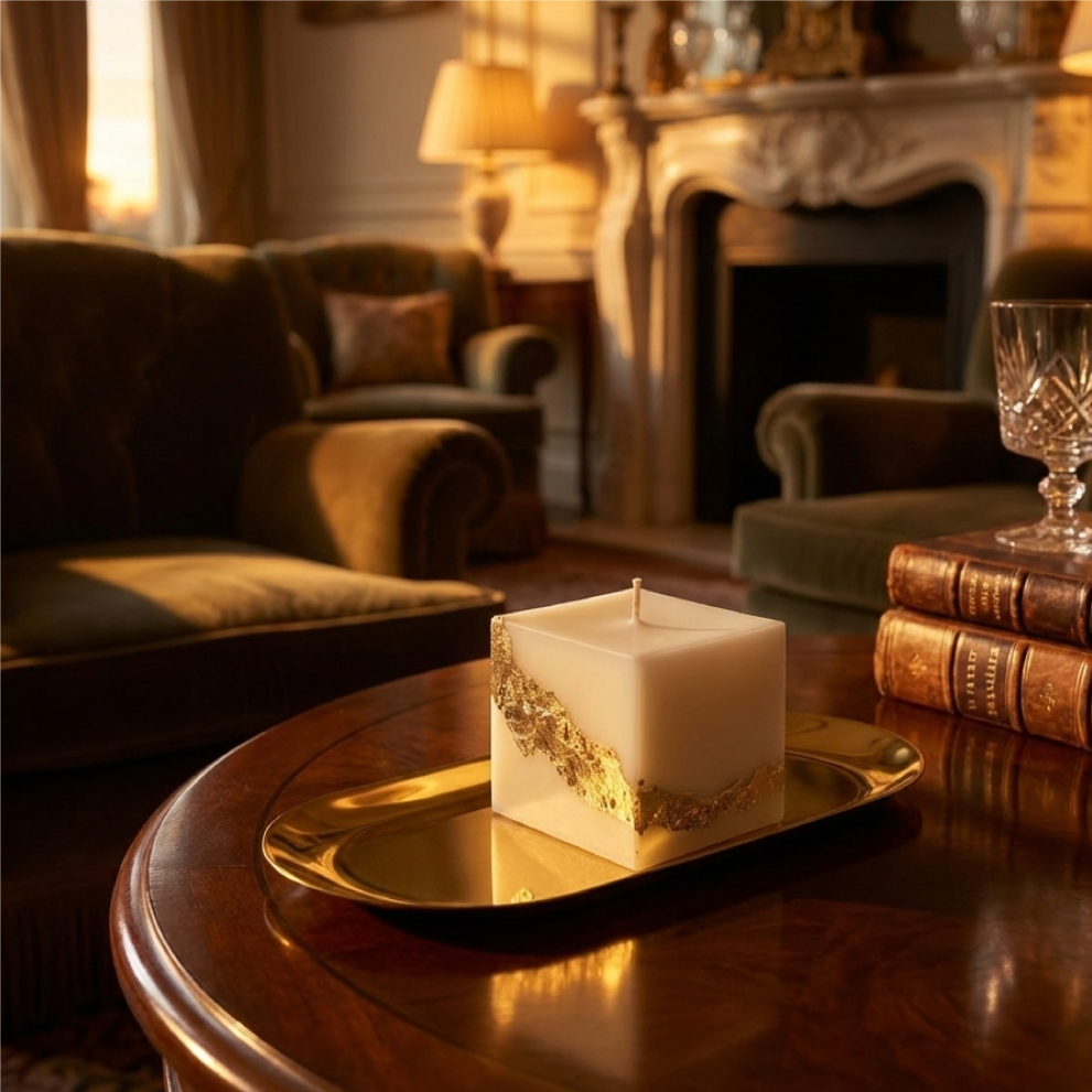 Свеча КУБ из воска и гипса — фото 1