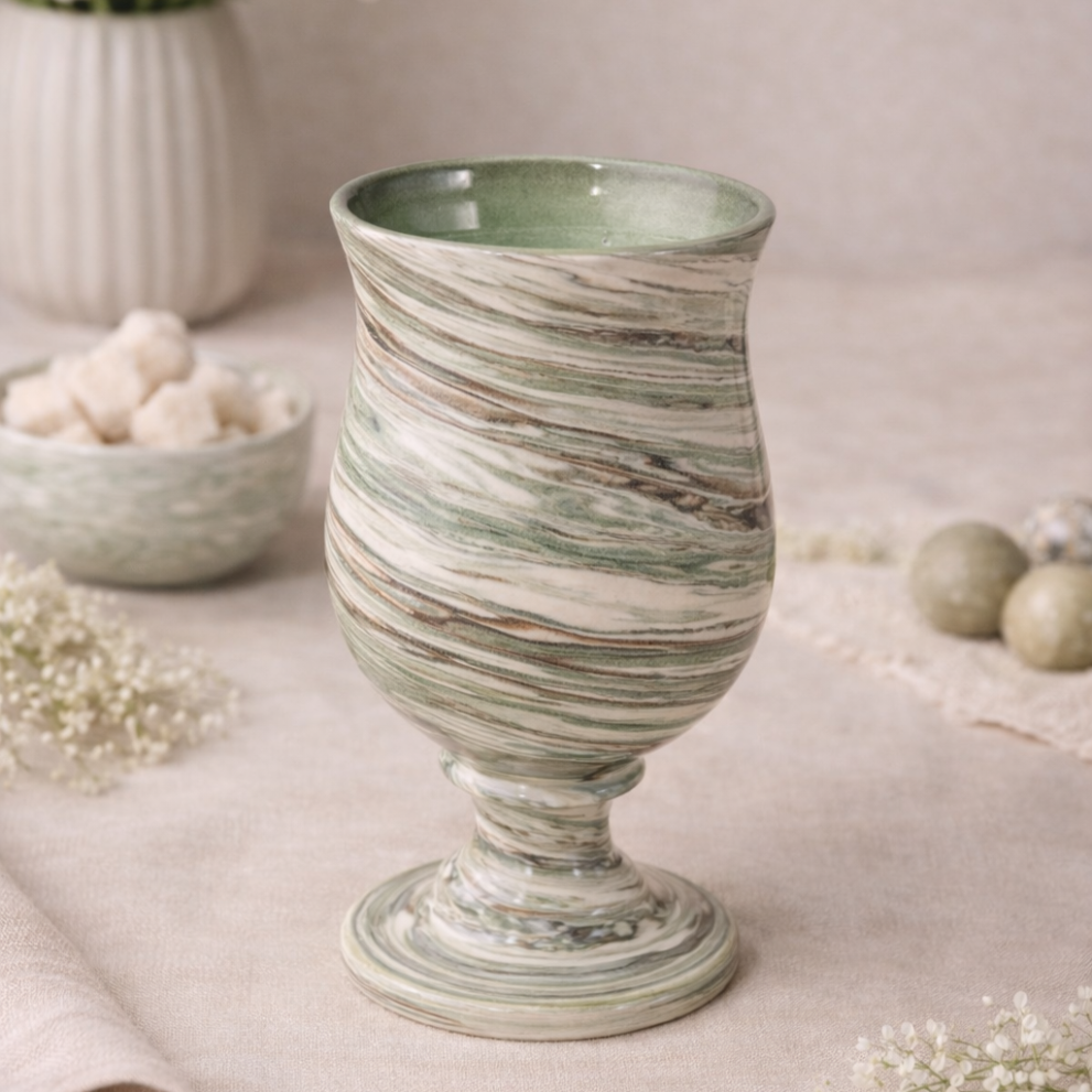 Керамический бокал на ножке серия NERIKOMI. Авторская керамика ручной работы — стильная посуда для уютных напитков и красивой сервировки — фото 2