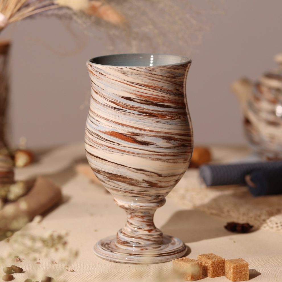 Керамический бокал на ножке серия NERIKOMI. Авторская керамика ручной работы — стильная посуда для уютных напитков и красивой сервировки — фото 3