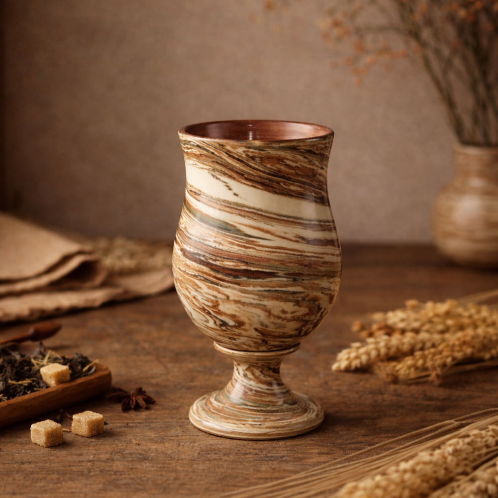 Керамический бокал на ножке серия NERIKOMI. Авторская керамика ручной работы — стильная посуда для уютных напитков и красивой сервировки — фото 4