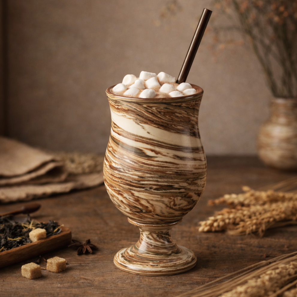 Керамический бокал на ножке серия NERIKOMI. Авторская керамика ручной работы — стильная посуда для уютных напитков и красивой сервировки — фото 5