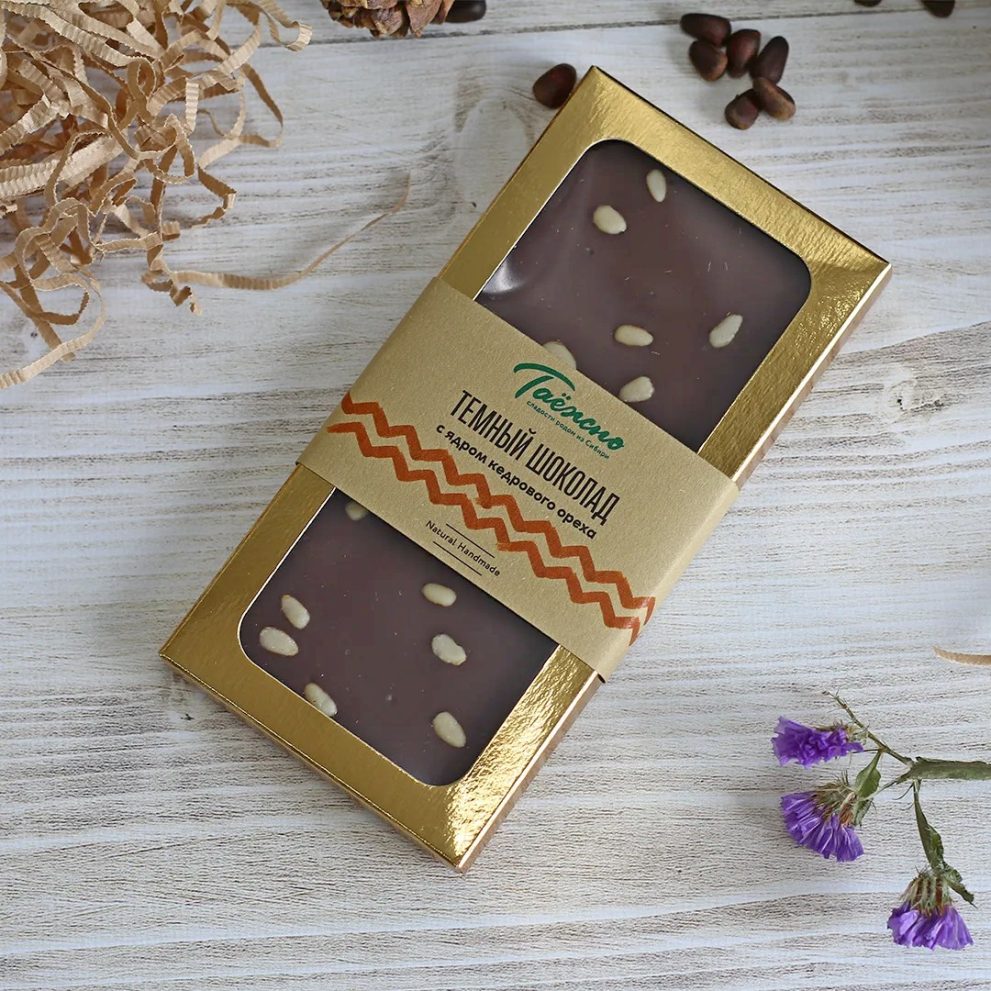 Шоколад темный с ядром кедрового ореха 80 г «Таёжно» — фото 1