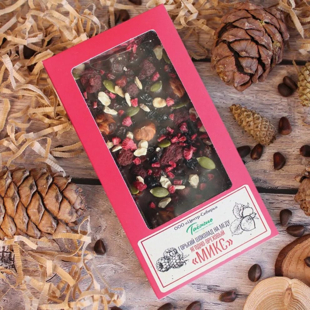 Шоколад горький на меду ягодно-ореховый микс 100 г «Таежно» — фото 1