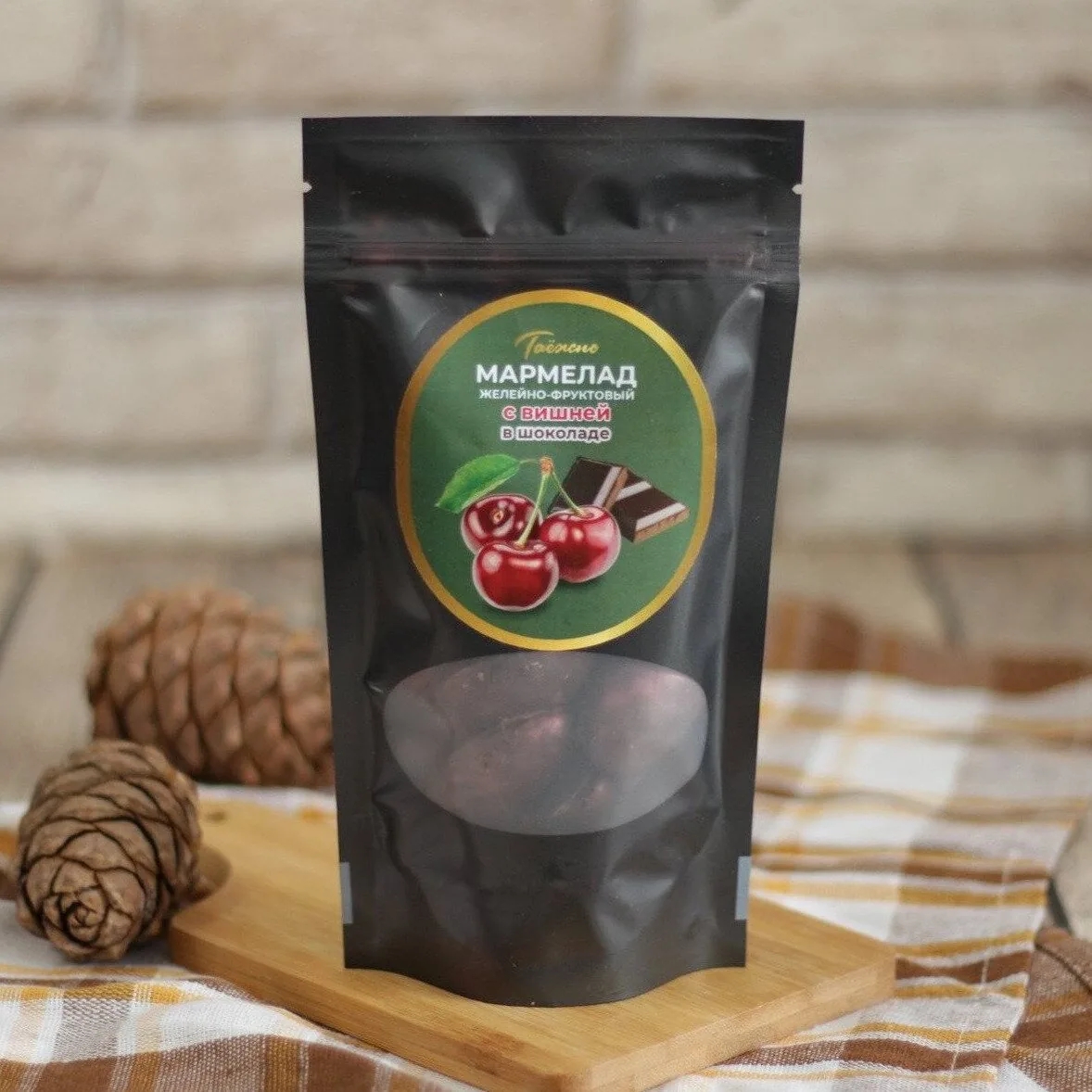 Мармелад желейно-фруктовый с Вишней в шоколаде 150г " Таежно" — фото 1