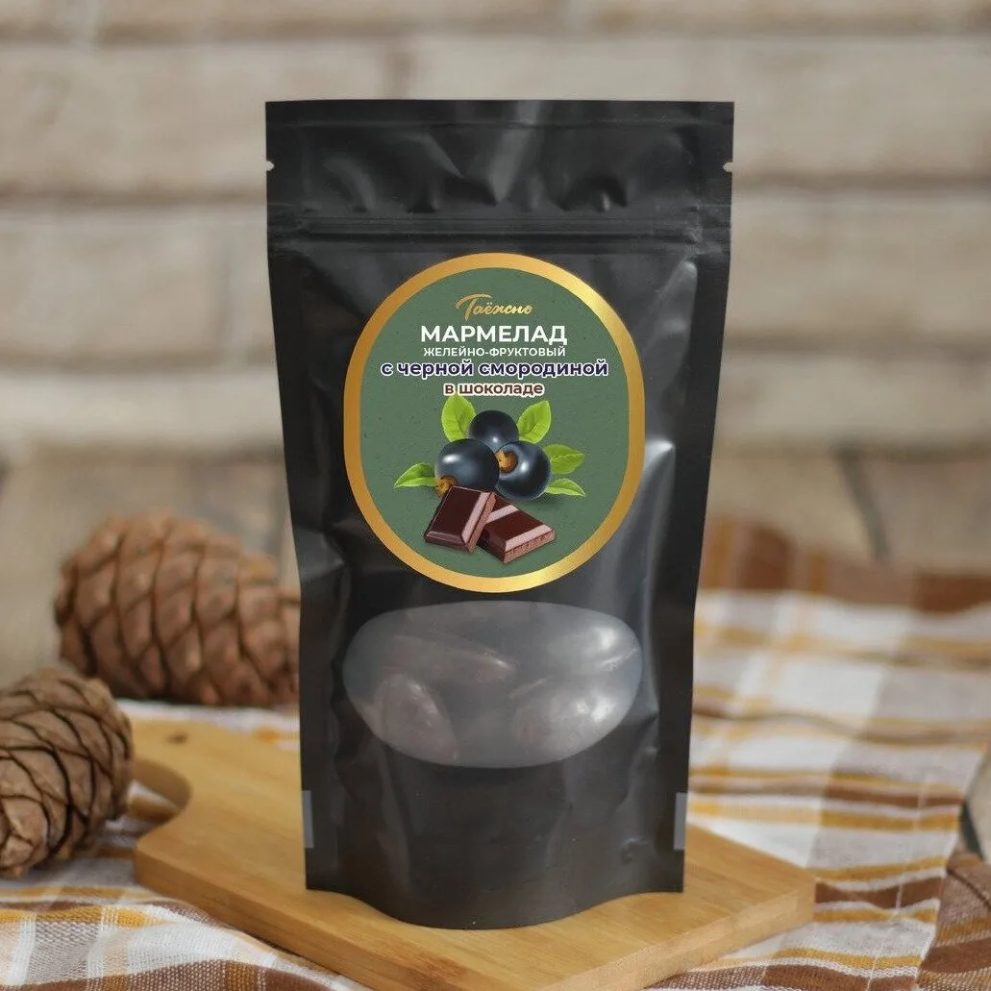 Мармелад желейно-фруктовый с Черной смородиной в шоколаде 150г «Таежно» — фото 1