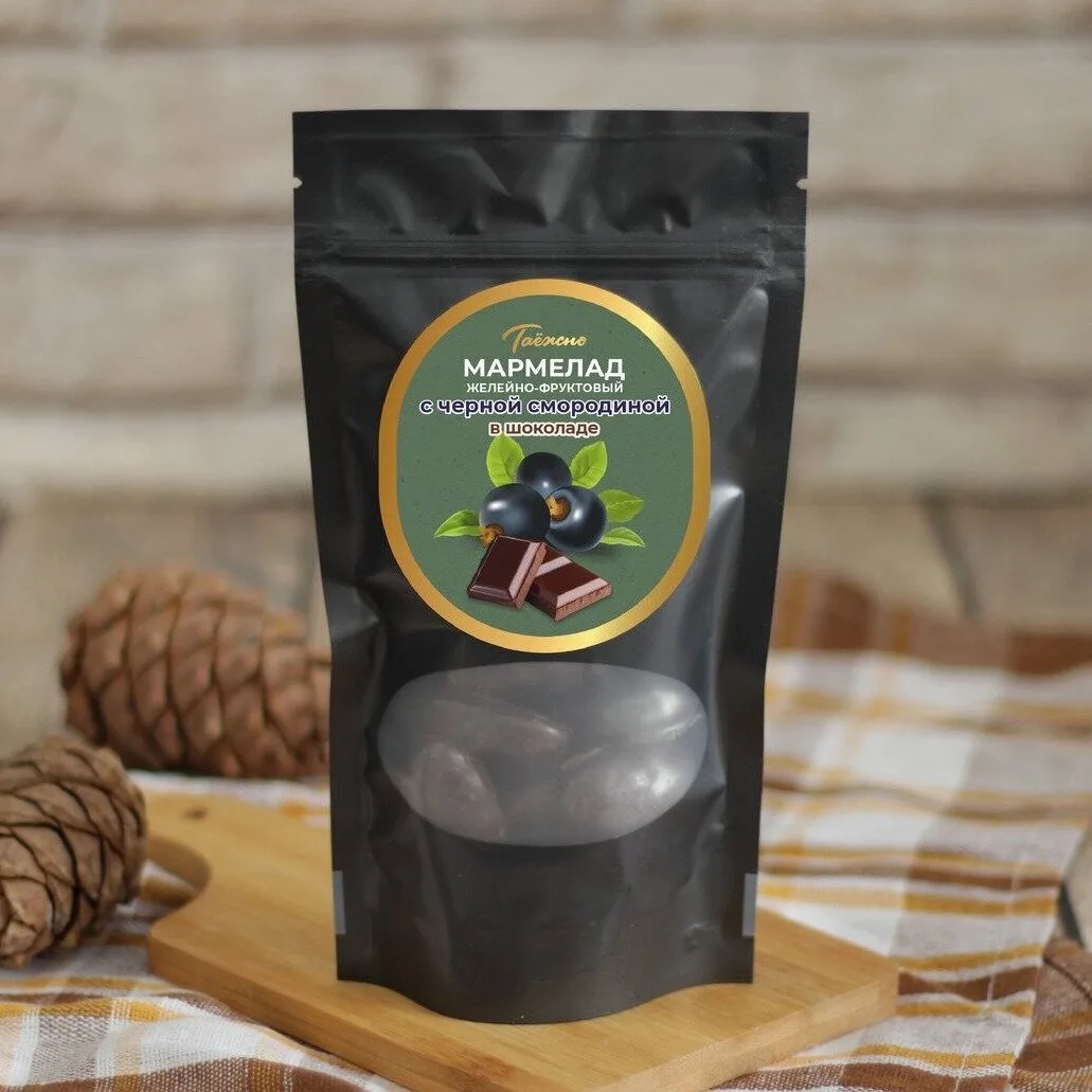 Мармелад желейно-фруктовый с Черной смородиной в шоколаде 150г "Таежно" — фото 1