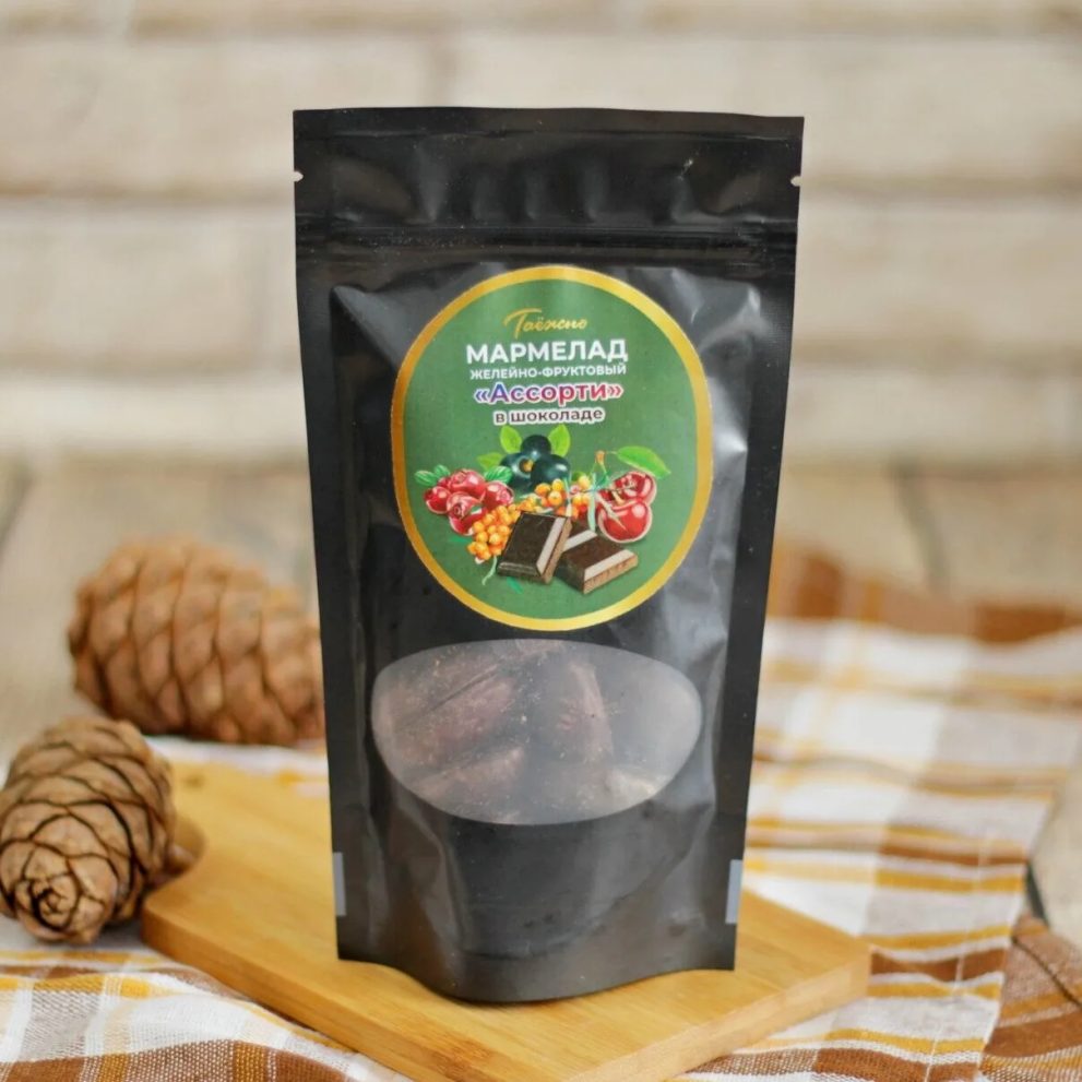Мармелад желейно-фруктовый Ассорти в шоколаде 150г «Таежно» — фото 1
