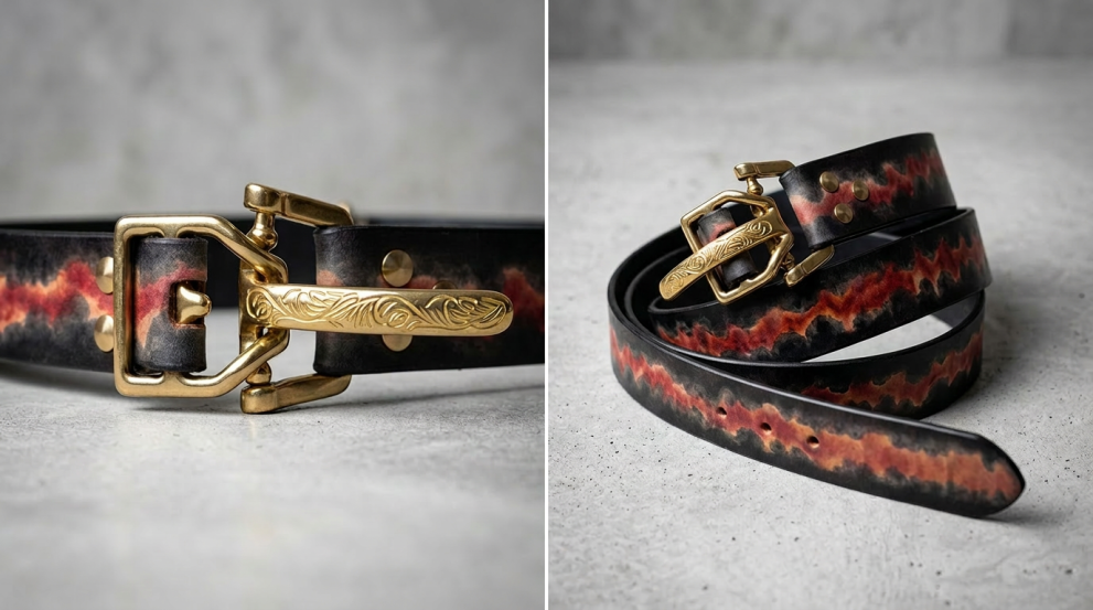 Ремень «Парцифаль» красный из натуральной кожи (латунь) — фото 1