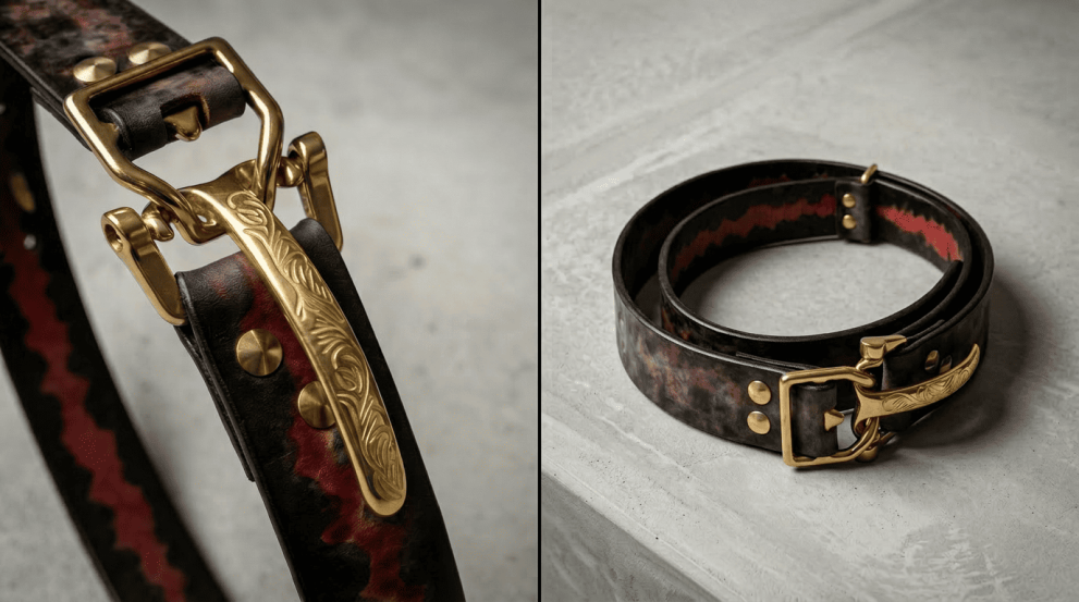 Ремень «Парцифаль» красный из натуральной кожи (латунь) — фото 3