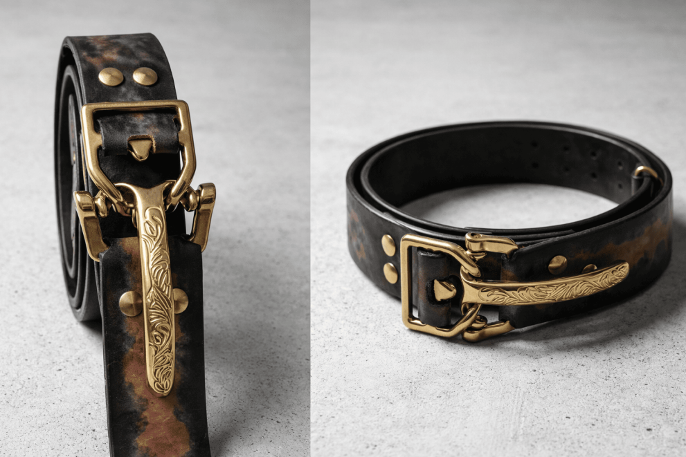 Ремень «Парцифаль» красный из натуральной кожи (латунь) — фото 4