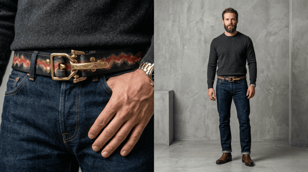 Ремень «Парцифаль» красный из натуральной кожи (латунь) — фото 5