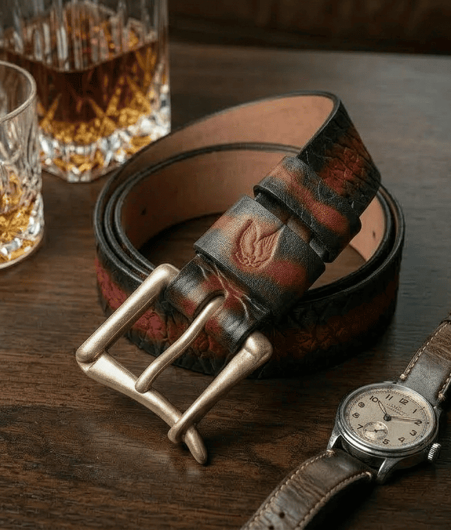 Ремень «Бальдр» красный из натуральной кожи с квадратной пряжкой (латунь) — фото 1