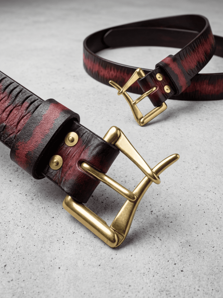 Ремень «Бальдр» красный из натуральной кожи с квадратной пряжкой (латунь) — фото 4