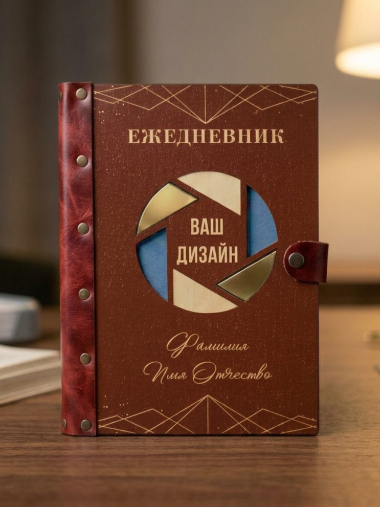 Ежедневник из дерева и кожи /винный/ — фото 2