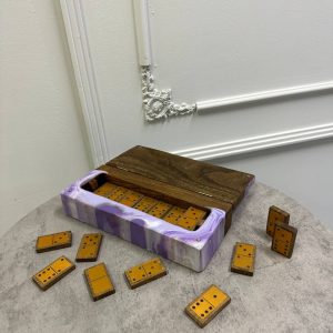 Домино PREMIUM из эпоксидной смолы и дерева с шкатулкой "ЗАКАТ"