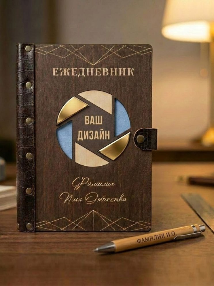 Ежедневник из дерева с ручкой бамбук/ палисандр — фото 2