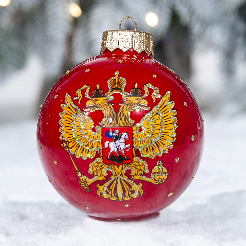Шар на ёлку «Герб России» красный, 100 мм, в подарочной упаковке — фото 1