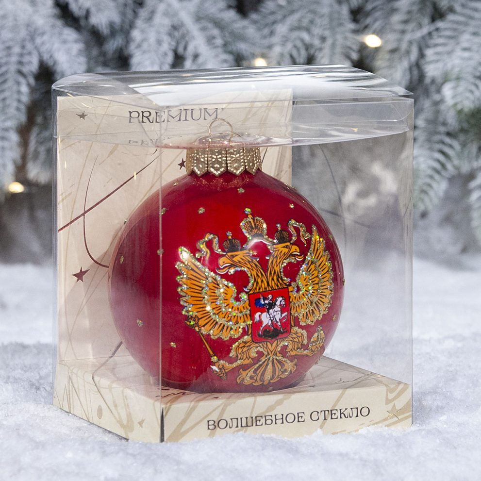 Шар на ёлку «Герб России» красный, 100 мм, в подарочной упаковке — фото 4